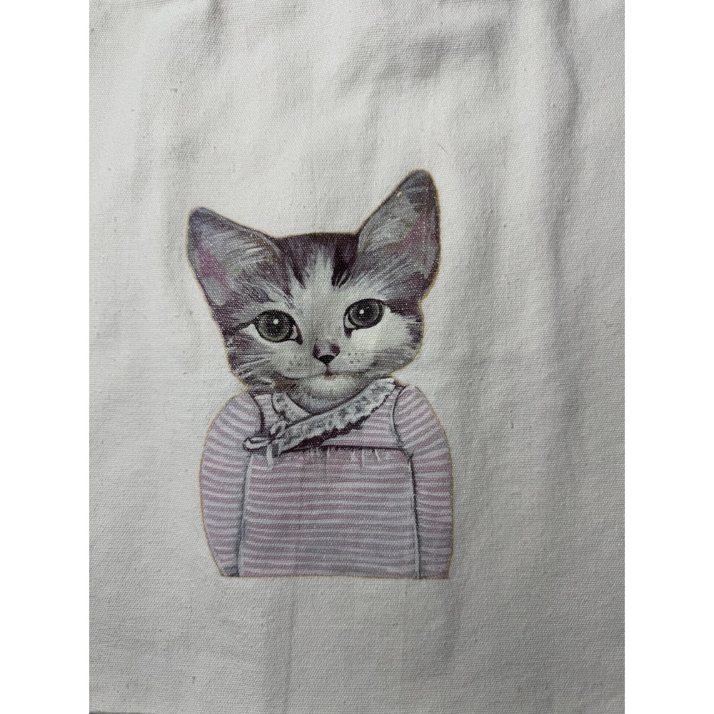 Unbranded Cat Kitten in Sweater Canvas Tote Bag Cream Whimsical Cottagecore - Picture 2 of 6